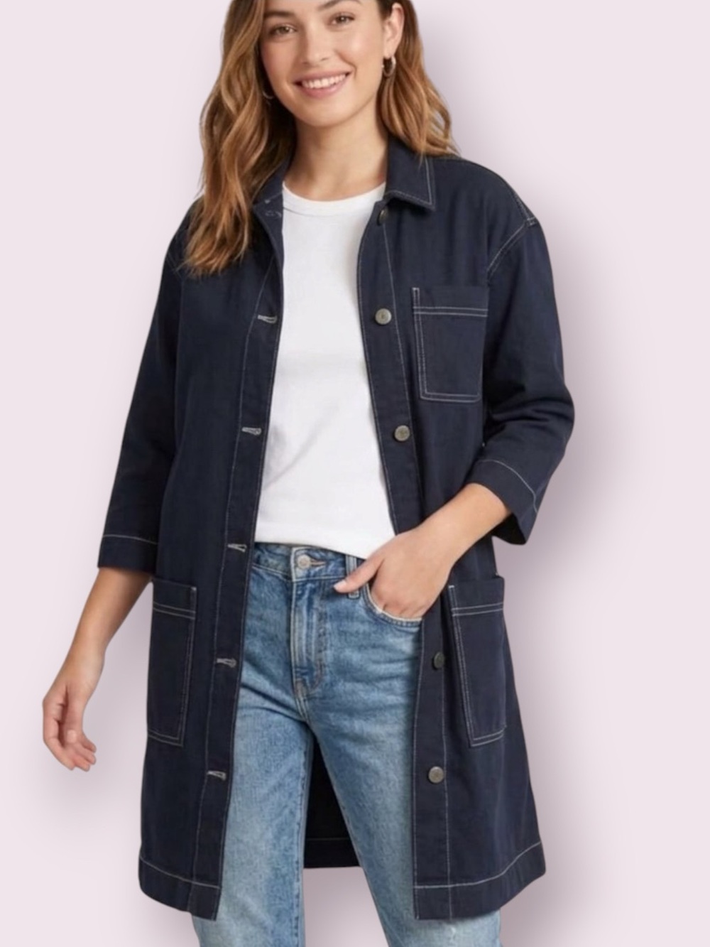 Topshop Longline Denim Maxi Trench Coat Duster Black Size 2 (XS - Small)